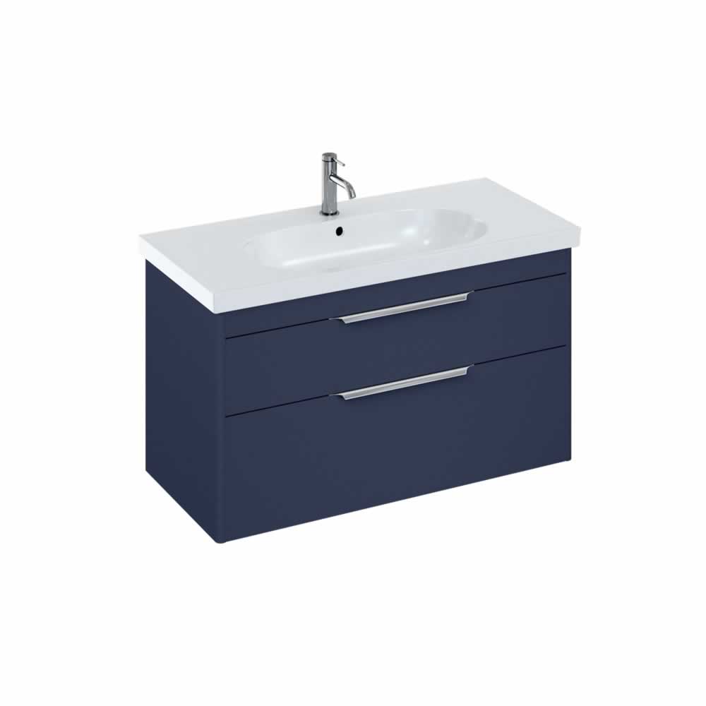 Shoreditch 100cm double drawer Matt Blue with Origin Round Basin